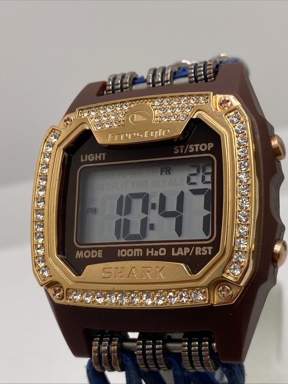 Freestyle Shark Rosegold Rhinestone Roped Band Surfing Watch New Battery